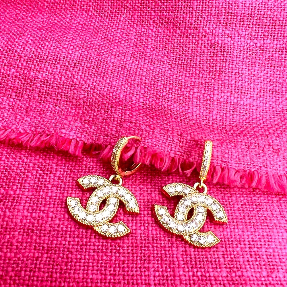 Rhinestone CC Logo Earrings